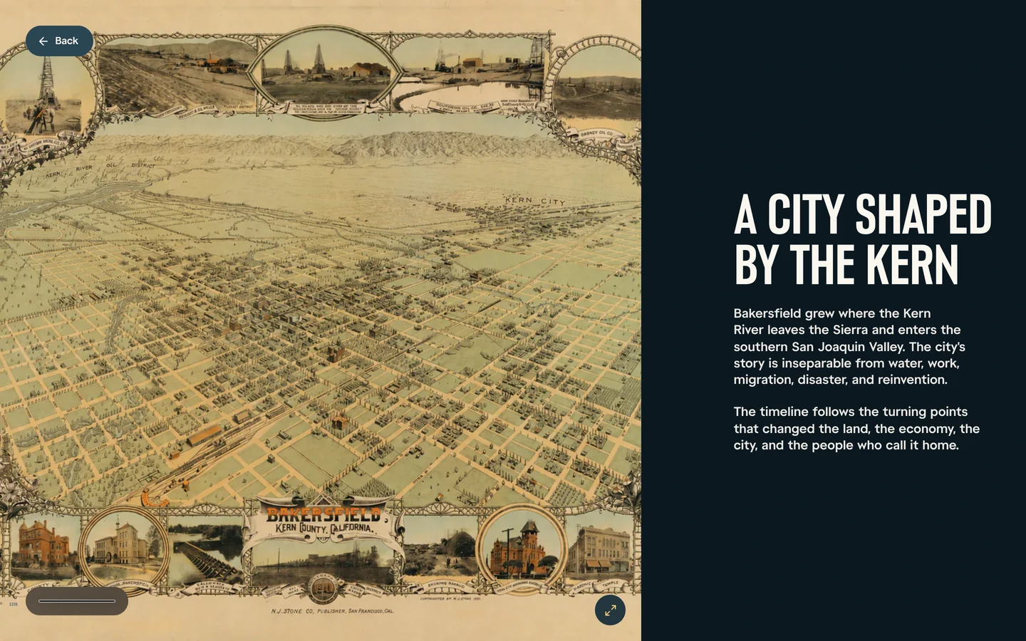The first Bakersfield History scene with the 1901 map