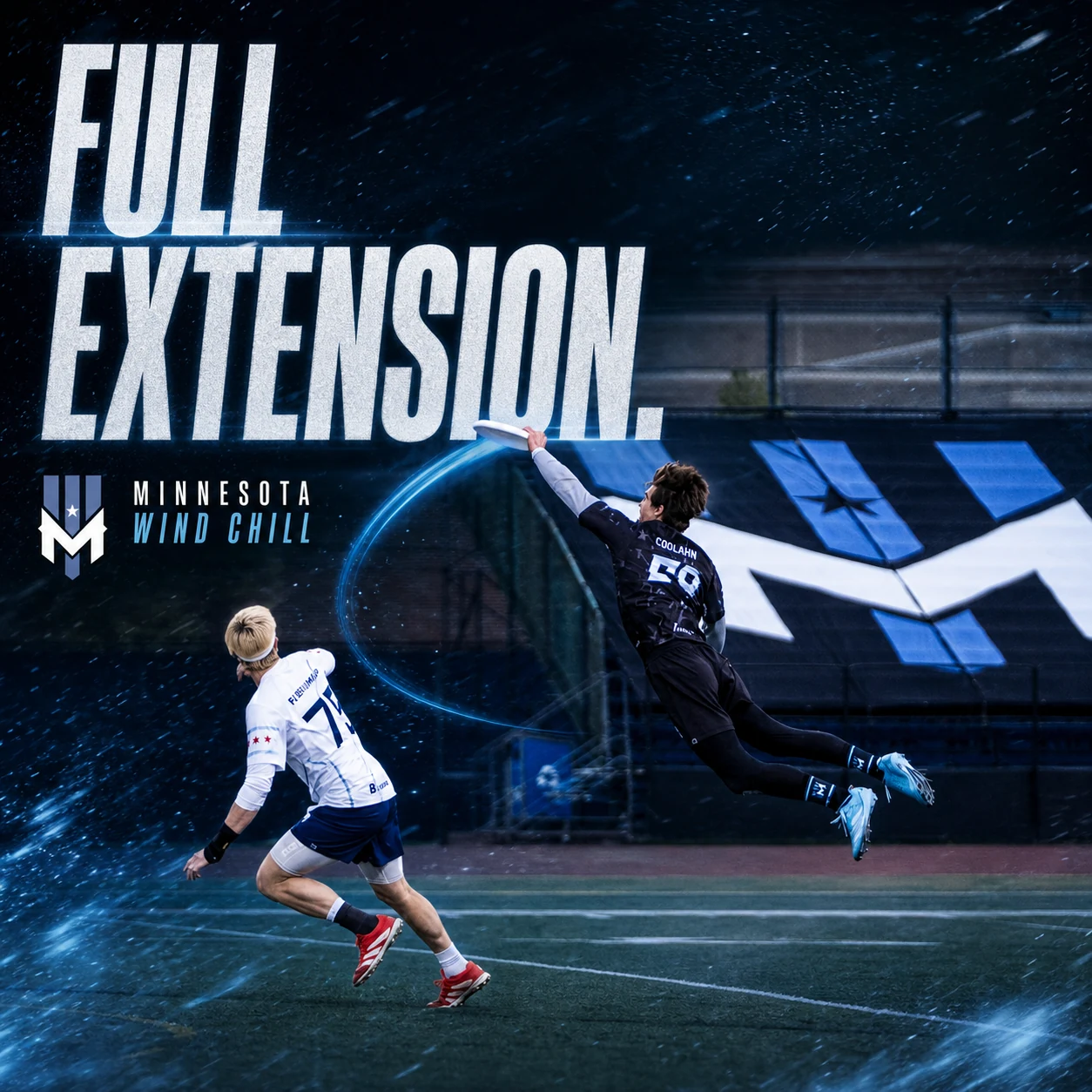 Full Extension, a great-play ad with a player diving for a catch, a large condensed headline, and the team mark