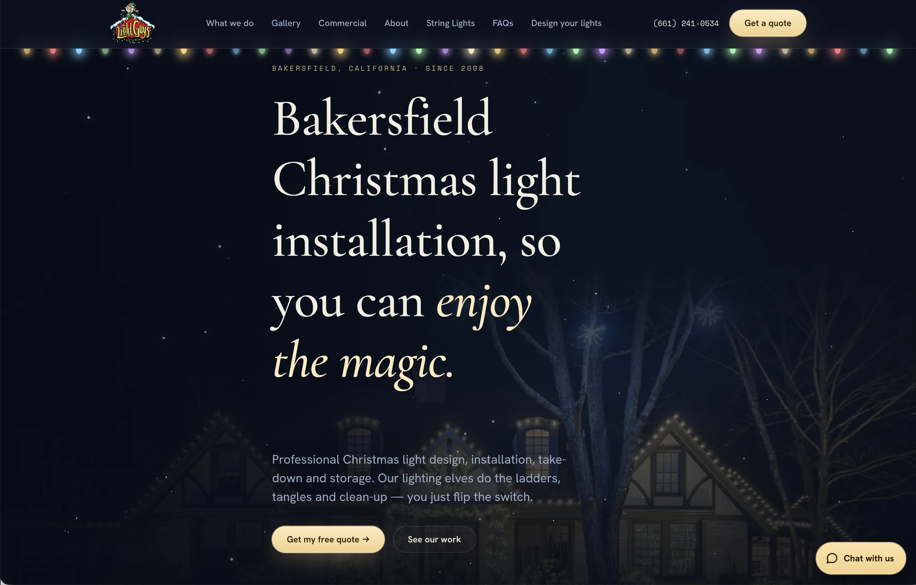 The Light Guys marketing website homepage with a Christmas lighting service introduction
