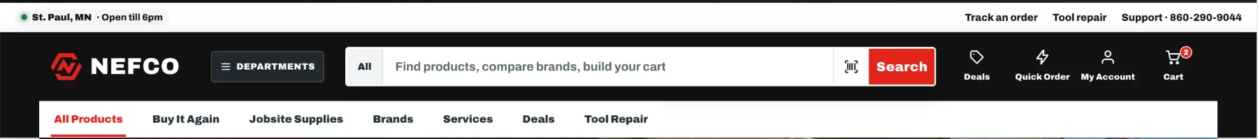 The redesigned search dropdown — trending searches, recent searches, top categories, and suggested products with live branch stock
