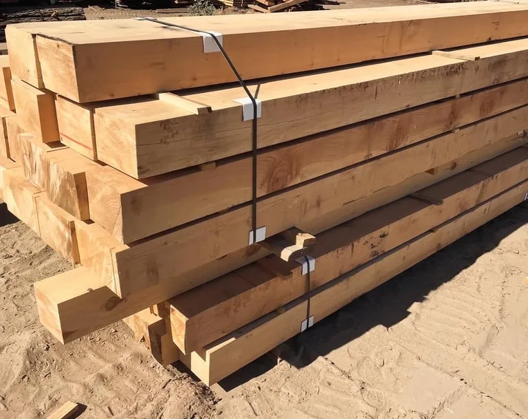 Custom cedar beams bundled at the mill