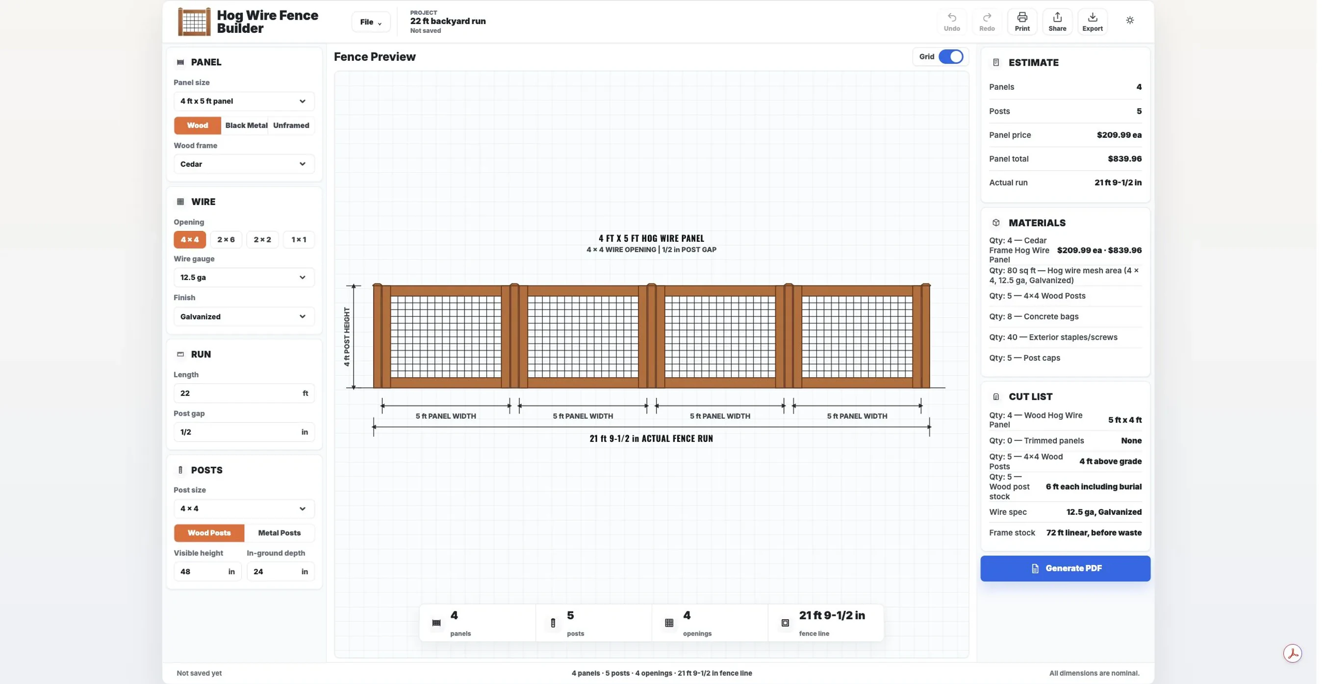 Hog Wire Fence Builder estimating application