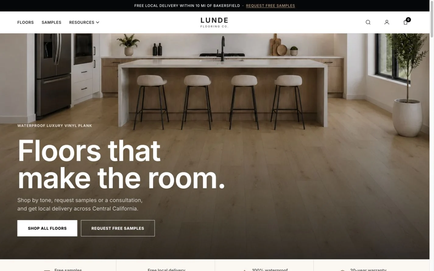 Lunde Flooring e-commerce website homepage