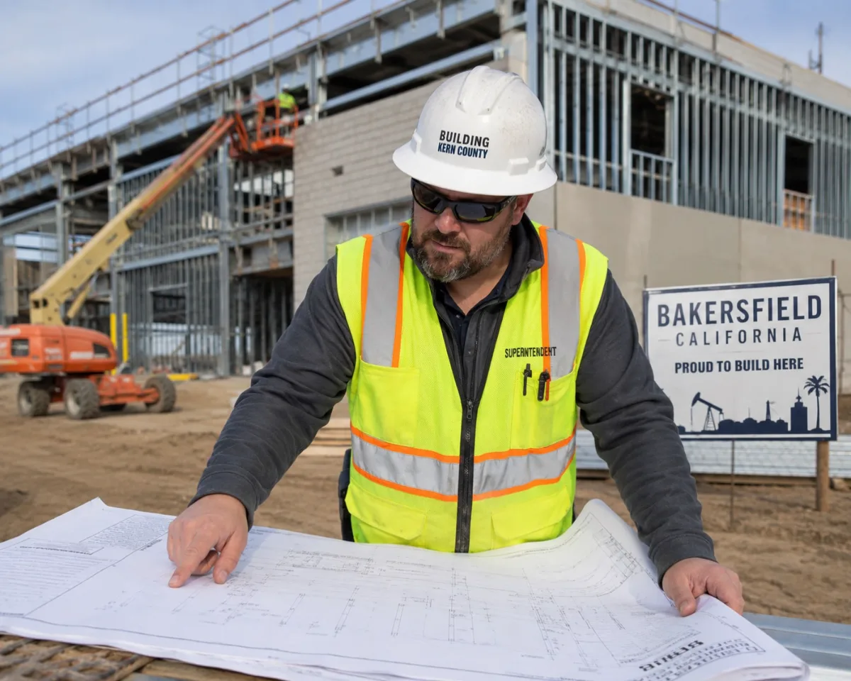 S.C. Anderson superintendent reviewing drawings on site