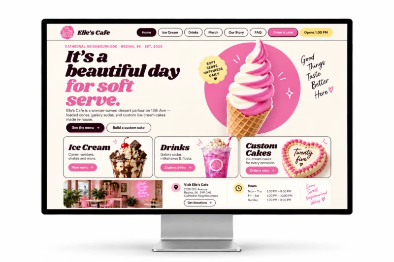 Elle's Cafe website on a desktop display