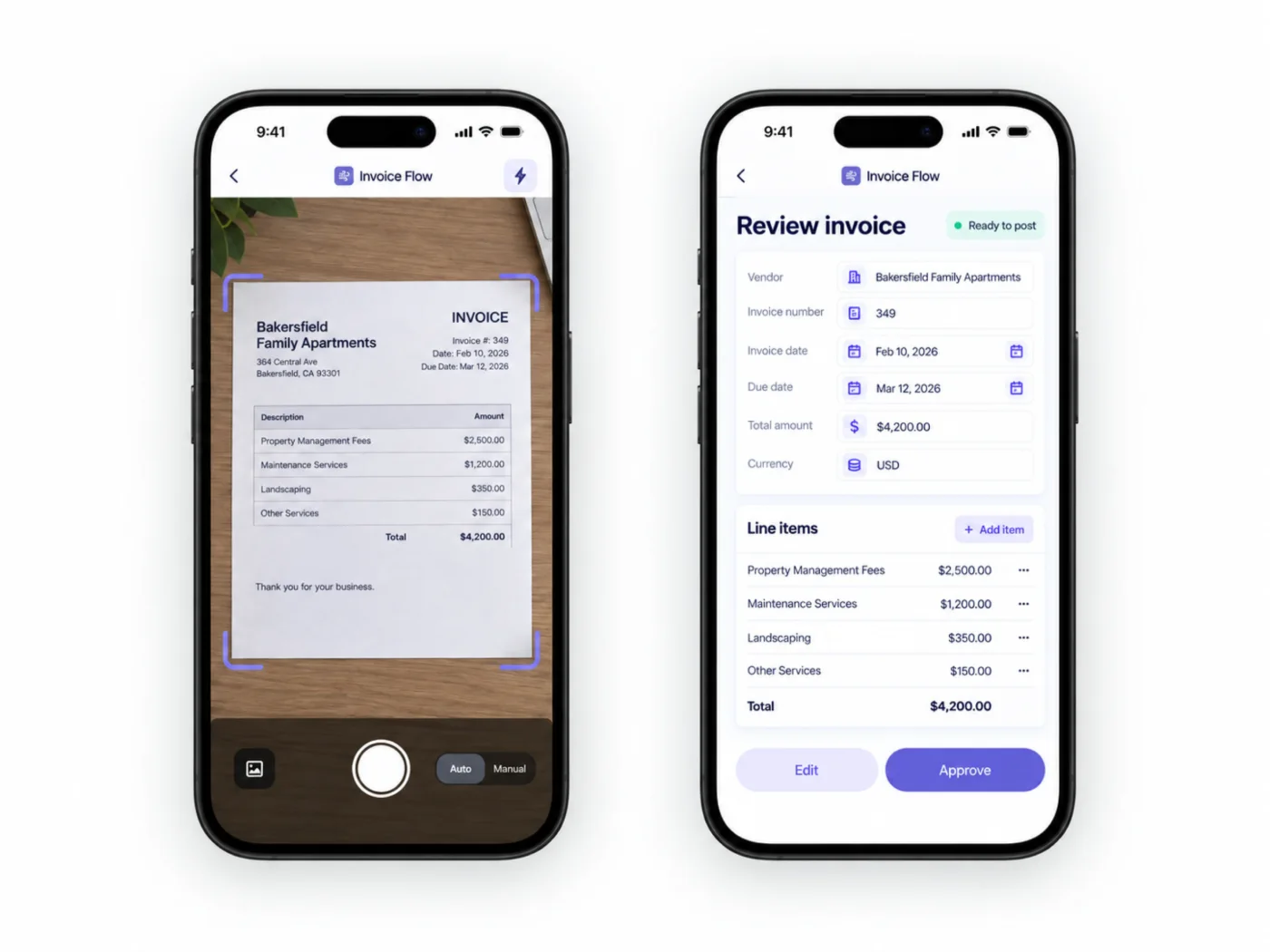 Invoice Flow on two phones