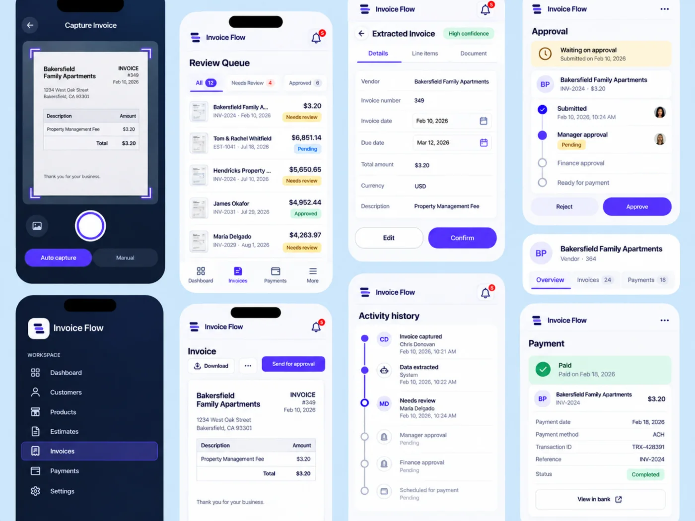 Invoice Flow software screens