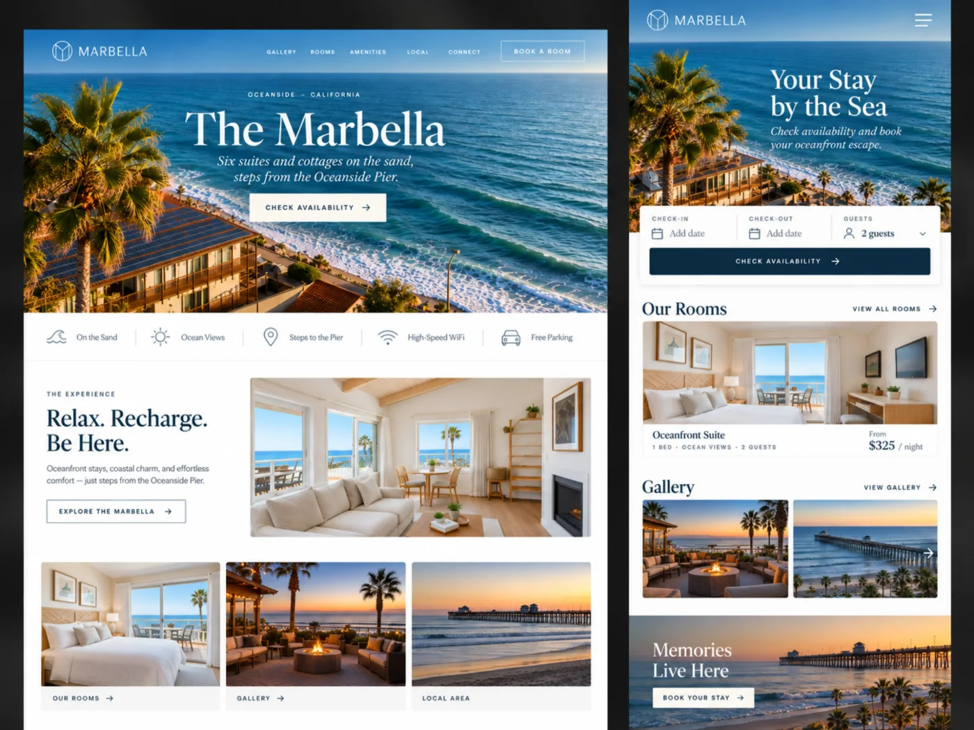 The Marbella boutique hotel website on desktop and mobile