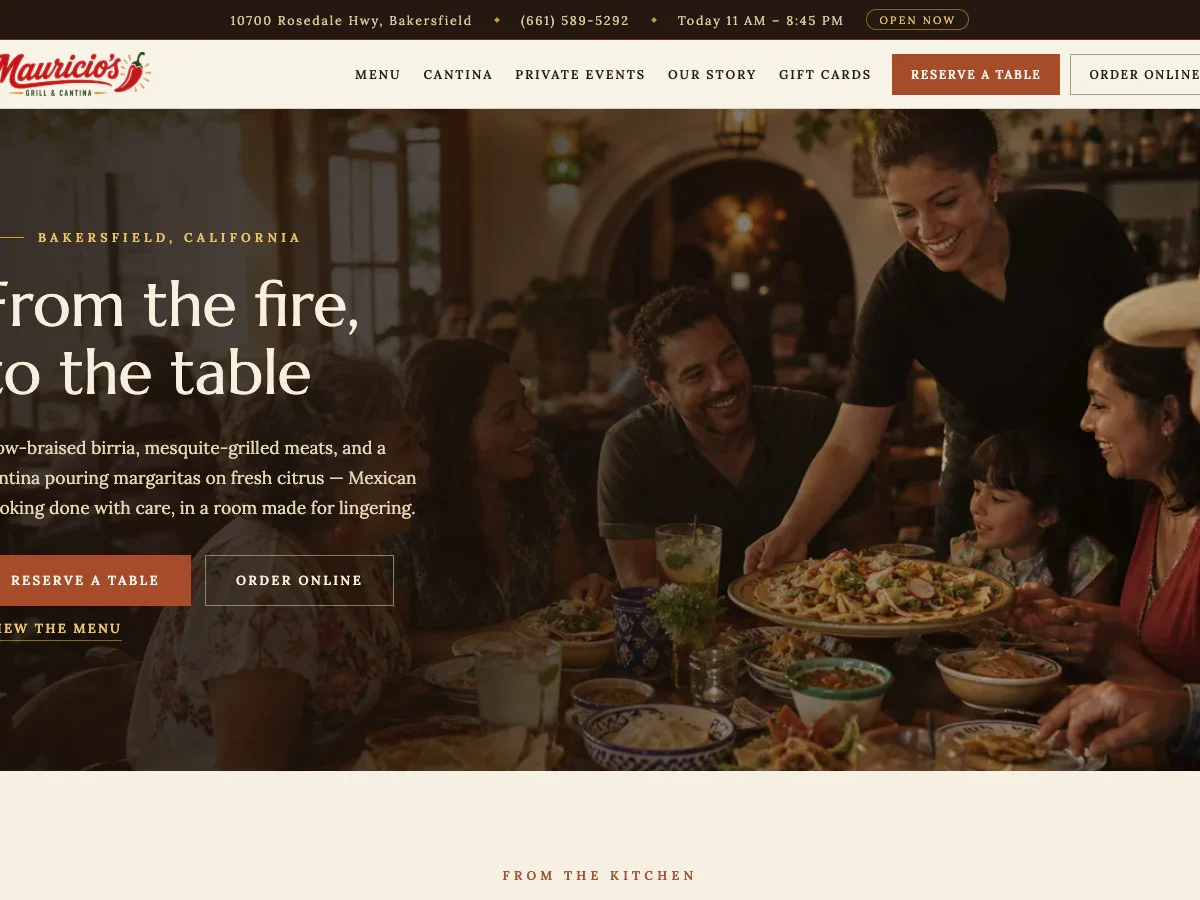 Mauricio’s Grill and Cantina website