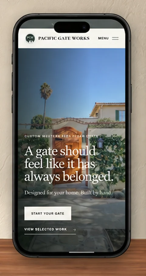 The Pacific Gate Works mobile homepage