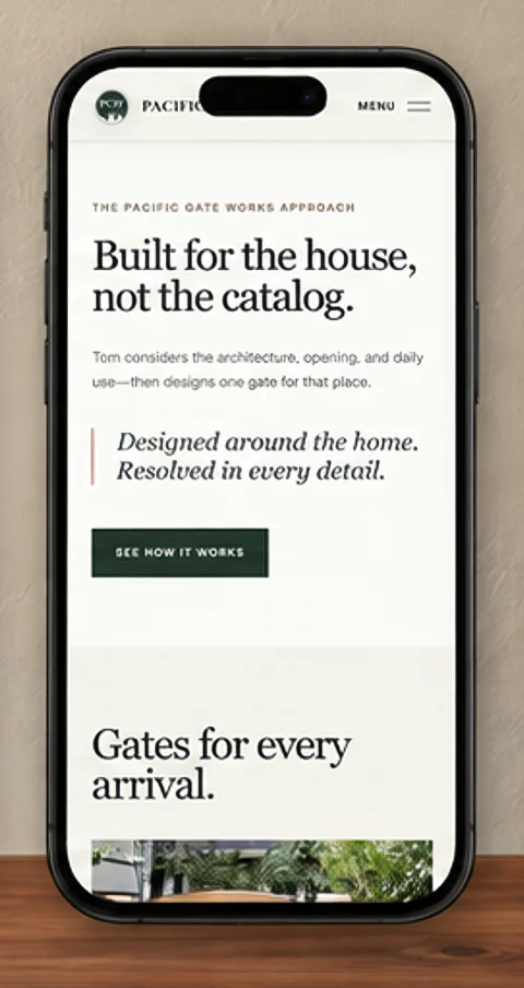 The approach page on mobile: Built for the house, not the catalog