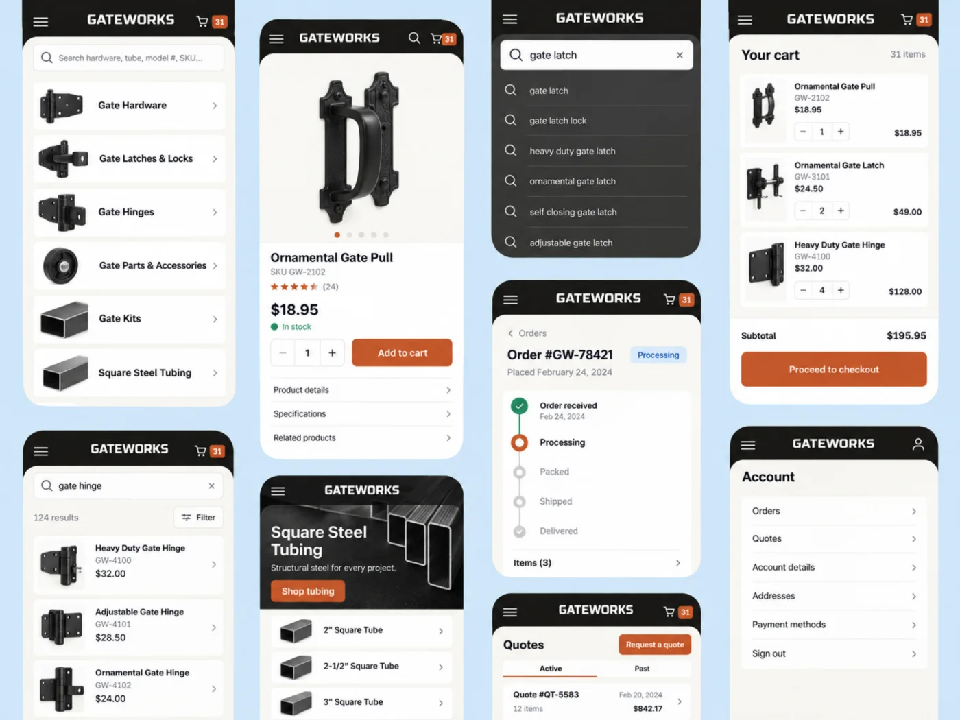 Gateworks industrial e-commerce storefront on desktop and mobile
