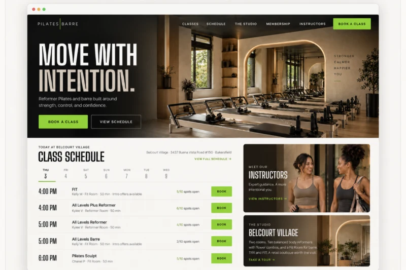Pilates Barre studio website