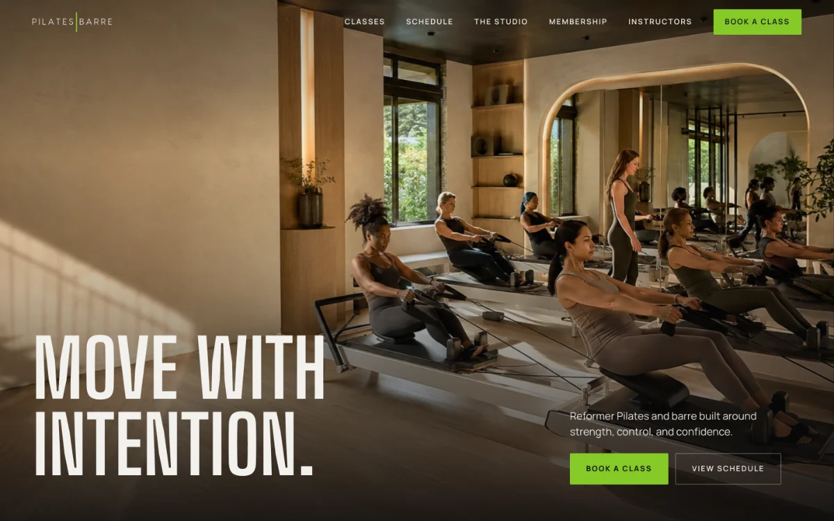 Pilates Barre website homepage