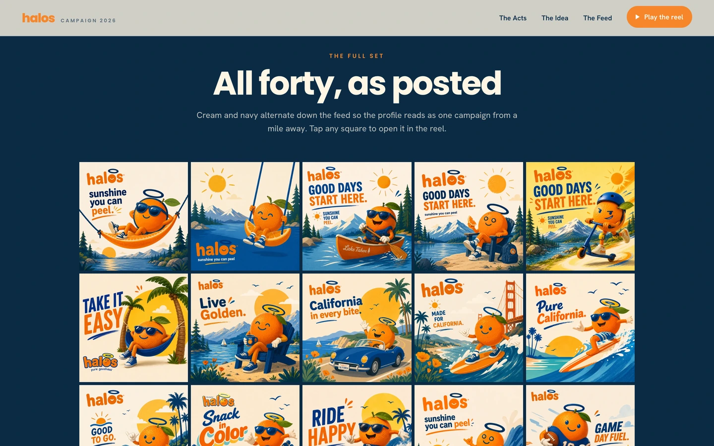 The real campaign website full-set feed, showing the collection of Halos artwork