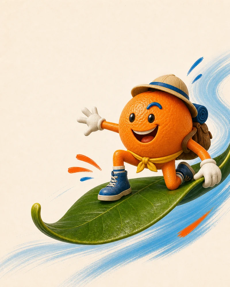 Halos character surfing on a green leaf