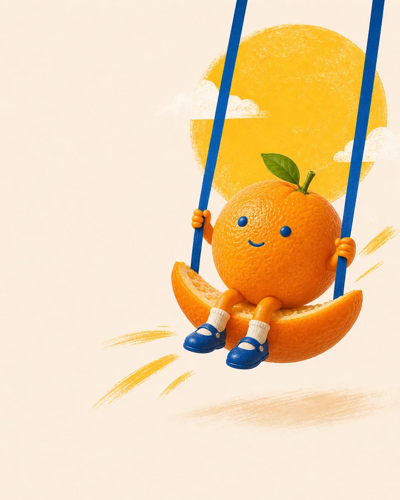 Halos character on an orange peel swing