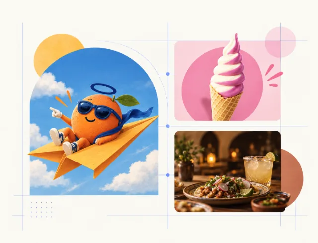 Brand and campaign visuals made tangible: Halos character, soft serve, and a taqueria spread