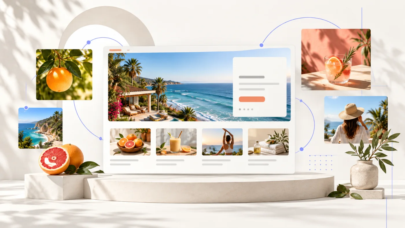 A coastal hospitality website on a studio display
