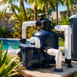 Pool pump, filter, and plumbing