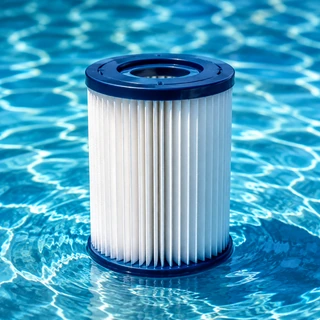 Clean pool filter cartridge in blue water