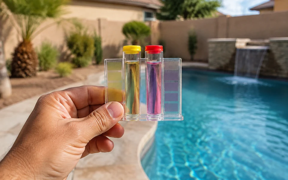 Pool water samples in a handheld test kit